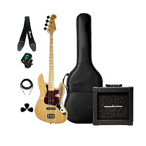 Kit Contrabaixo SX JB 4C Natural SJB75 + Acessórios + Ampli
