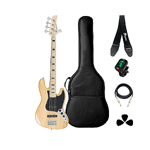 Kit Baixo Strinberg Jazz Bass 5 Cordas Natural JBS55 + Acessórios