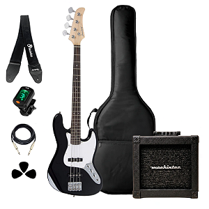 Kit Baixo Strinberg Jazz Bass JBS40 Preto + Acessórios + Ampli