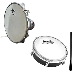 Pandeiro Sambrasil 10" Pele Animal Banco + Tamborim Torelli