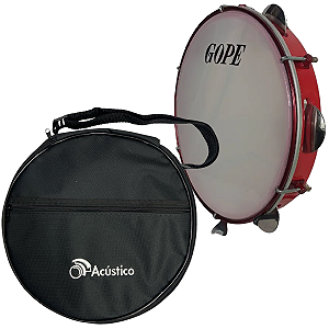 Pandeiro 10" Iniciante Madeira Gope Red Pele Nylon + Bag