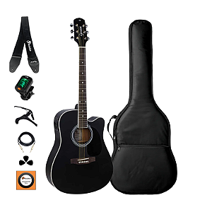 Kit Violão Aço Elétrico Giannini Performance Gdc1 Preto + Completo