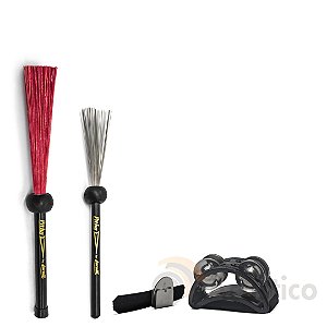 Kit Vassourinhas Cajon + Pandeirola De Pé e Chimbal De Dedo