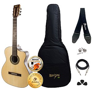 Violão Elétrico Nylon Rozini Premium Flat Rx621 Completo