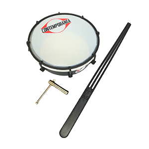 Tamborim Contemporânea 203C Pele Nylon Preto Fosco + Baqueta
