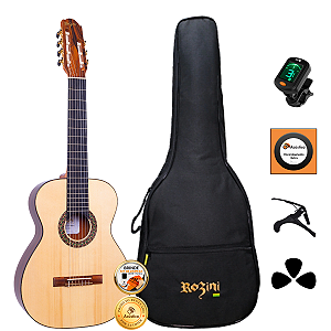 Kit Violão 7 Cordas Nylon Rozini Rx720 Acústico Completo