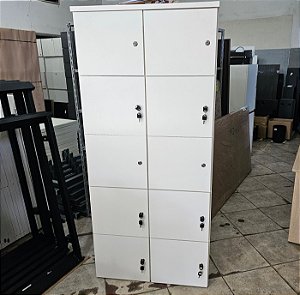 Armário Vestiário Guarda Volumes Locker c/ 10 Portas 180x46x80cm Branco **Seminovo 4 Portas s/ as Chaves **