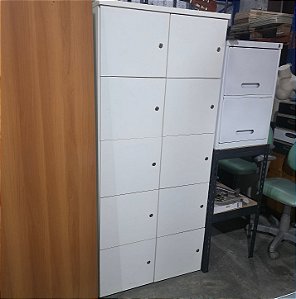 Armário Vestiário Guarda Volumes Locker c/ 10 Portas 180x46x80cm Branco **Seminovo**