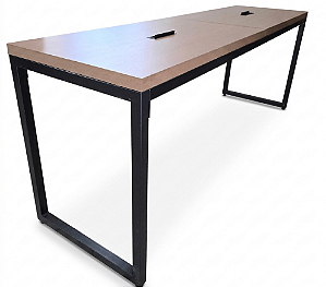 Mesa Bancada Alta Tampo Amadeirado c/ 2 Power Box- 2,80m x 0,80m x 1,12m (Comp/Prof/Alt)