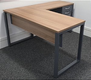 Mesa de Escritório c/ Mesa Complemento em L Tampo 25mm 1,34m x1,50m Pé em Aço c/ Gaveteiro*NV*