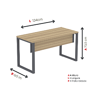 Mesa de Escritório Pé Quadro em Aço Tampo Amadeirado 25mm 1,34m x 0,60m M134/60 P25TUB NL/GR