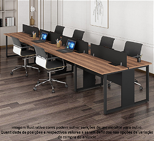 Estação de Trabalho Plataforma Dupla Base Aço Quadro Tampo MDP 25mm PowerBox ABS Divisor Central