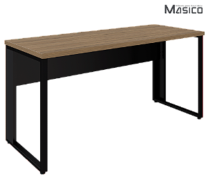 Mesa de Escritório Tampo MDP Cor Macadâmia Encabeçado 30mm Base Metálica Quadro Cor Preta