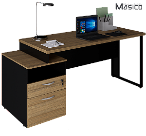 Mesa Diretor com Base Gaveteiro Tampo Encabeçado 30mm x 1,72m x 0,65m Pé Metálico Quadro