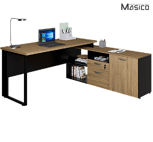 Mesa Diretor Base Armário Lateral c/ 1 Estante + 1 Porta + 1 Gaveta + Gaveta p/ Pasta Pé Metálico Quadro