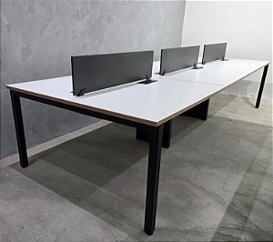 Estação de Trabalho 6 Posições 3,60m x 1,36m Base Aço e PowerBox