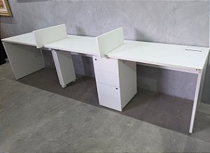 Estação de Trabalho Usada 3 Posições Paralelas c/1 Gaveteiro Compartilhado 3,00 x 0,60m -Seminova
