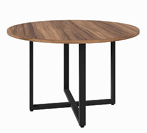 Mesa de Reunião Redonda 1,20m Pé Quadro Tampo 25mm Nogal/Preto