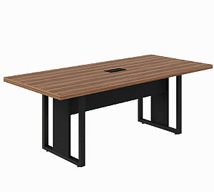 Mesa de Reunião Pé Quadro 2,00m x 0,90m Tampo 40mm Encabeçado c/ Caixa de tomada ABS - Nogal/Preto