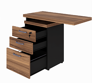 Gaveteiro Volante 3 Gavetas (2+1 pasta) c/ Tampo Mesa Complemento Nogal/Preto 900x450x735mm (Larg/Prof/Alt)