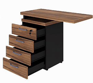 Gaveteiro Volante 4 Gavetas c/ Tampo Mesa Complemento Nogal/Preto 900x450x735mm (Larg/Prof/Alt)