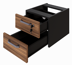 Gaveteiro Suspenso 2 Gavetas Nogal/Preto 400x330x290mm (Larg/Prof/Alt)