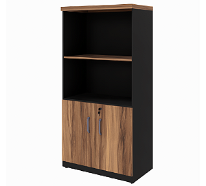 Armário Alto Misto Nicho + 2 Portas c/ Prateleiras (1 fixa/2 reguláveis) Nogal/Preto 800x450x1615mm (Larg/Prof/Alt)