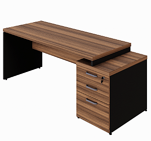 Mesa Diretor Reta MDP c/ Gaveteiro Pedestal 2+1 Gavetas Tampo 40mm Encabeçado Nogal/Pret