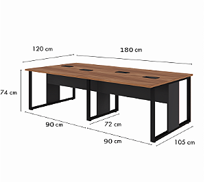 Estação de Trabalho 4 Posições 1,80m x 1,20m Tampo 25mm c/ Caixa de tomada ABS Base Quadro em Aço