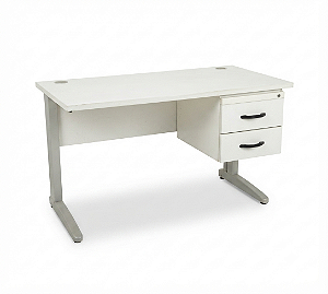 Mesa de Escritório Usada c/ Gaveteiro Tampo 25mm Branco 1,20m x 0,60m Base em Aço