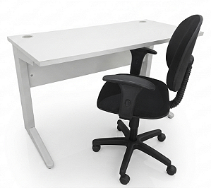 Kit Empredendor Mesa Usada Tampo 25mm Branco 1,20m x 0,60m Base em Aço + Cadeira Executiva Usada c/ Apoio de Braço