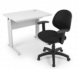 Kit Home Office Cadeira Executiva Usada + Mesa de Escritório Usada Tampo 25mm 0,80m x 0,60m Cinza Cristal