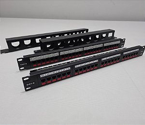 Kit c/ 2 und. Patch Panel 24 Portas Furukawa Cat6 Usado c/ guia + Organizador Cabo