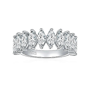 Anel  Moissanite  Aparador Meia Aliança  Lapidação Navete 3mm x 6mm