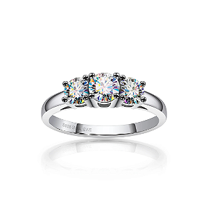 Anel 3 Pedras Moissanite Lapidação Brilhante - Encanto