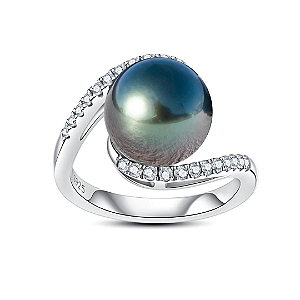 Anel Pérola Negra Thahitiana Cravejado em Moissanite