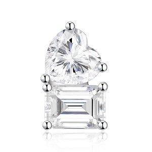 Brinco Diamante Moissanite Duplo Coração & Esmeralda