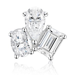 Brinco Triplo Diamante Moissanite – Lapidação Gota, Oval e Esmeralda