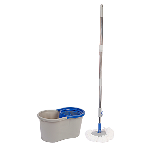 Mop Limpeza Giratorio 8 Litros c/ Balde - Cabo Inox Clean Tech Cinza