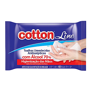 Lenço Umedecido Álcool 70% Antisseptico 48 Toalhas Umedecidas Cotton Line