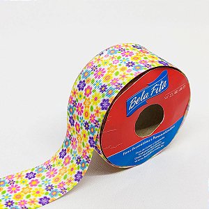 Fita Gorgurão Floral Multicolor 38mm / N°9 - Peça com 10 Metros