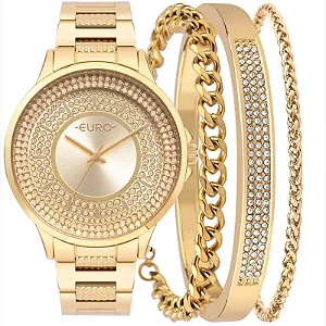 KIT RELÓGIO EURO FEMININO STONES DOURADO  EU2035YTV/K4D