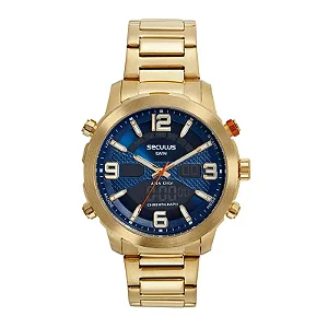 Relógio Seculus Masculino Anadigi Aço Dourado 77216GPSVDA2
