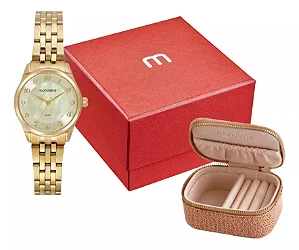Kit Relógio Mondaine Feminino Dourado 32804LPMKDE1K1