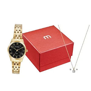 Kit Relógio Feminino Clássico Dourado +  Brinde