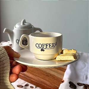 Xícara com Pires empilhável - Coleção Coffe - 75ml ou 200ml - Oxford