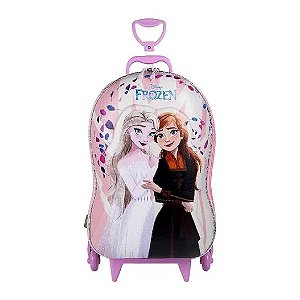 Mochila 3D Infantil MaxToy Frozen Elsa e Anna - Rosa