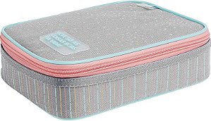 Estojo Escolar Box Académie Dots Cinza - Tilibra