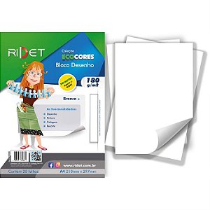 Bloco para Educação Artística Desenho Branco A4 180g 20fls. 21 cm x 29 cm - Novaprint/Ridet