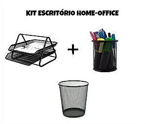 Kit Aramado Porta Canetas + Prateleiras + Cestinho Preto